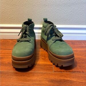 Green Platform Lace-Up Boots